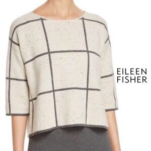Eileen Fisher Peppered Organic Cotton Wool Checkered Knit Sweater - Size XS